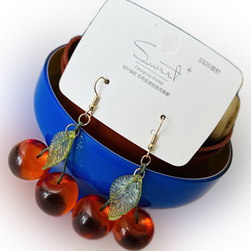 Elegant & Trendy Swert Cherry Fruit & Leaves Drop Dangle Fashion earrings